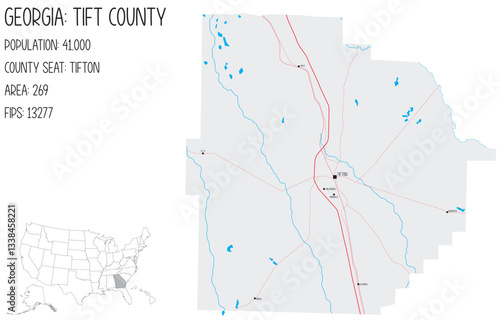 Large and detailed map of Tift County in Georgia, USA.