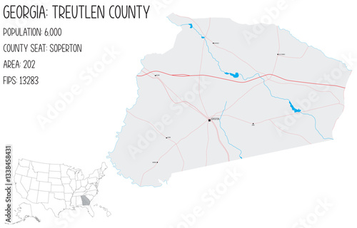 Large and detailed map of Treutlen County in Georgia, USA.