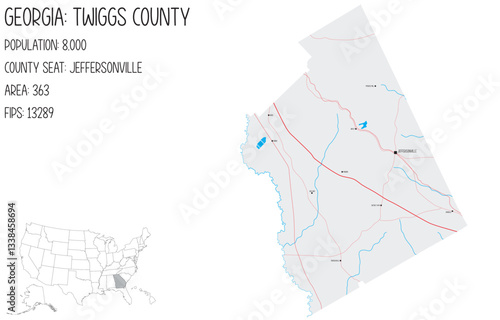 Large and detailed map of Twiggs County in Georgia, USA.