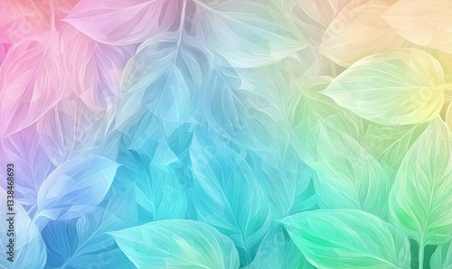 Rainbow hued leaves in pastel colors blend in artistic background. Soft and vibrant