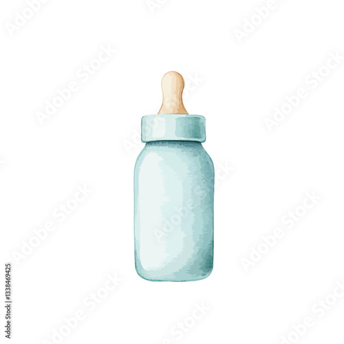 Nourishing Moment: a watercolor painting of a baby bottle, it's a symbol of infancy and the tender care provided to newborns.