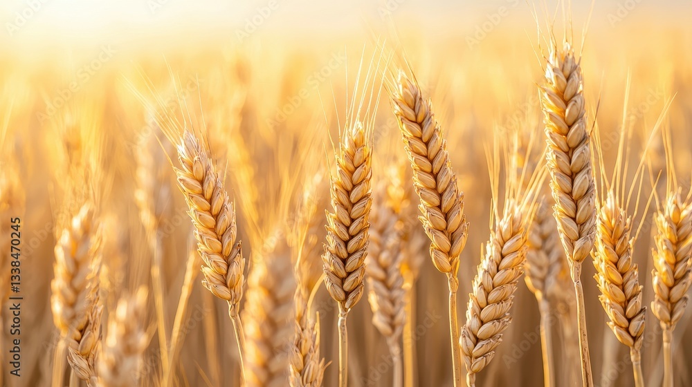 Golden Wheat Field Under Bright Sunrise Sky with Bokeh Effects Enhancing Agricultural Landscape Beauty Golden Wheat Field Under Bright Sunrise Sky with Bokeh Effects Enhancing Agricultural Landscape Beauty