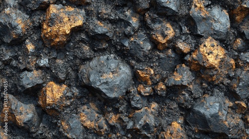 Mining action on abundant metallic rocks quarry location textured content industrial environment close-up viewpoint natural resources