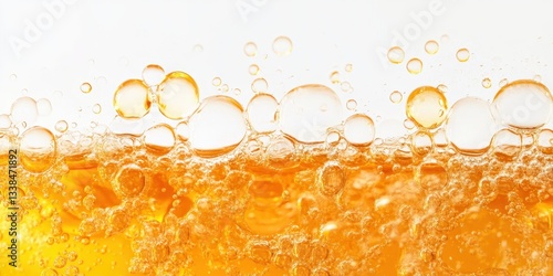 Golden Elixir: An abstract close-up of effervescent bubbles rising within a golden liquid. The textures and transparency of the bubbles create a dynamic and visually captivating scene.
