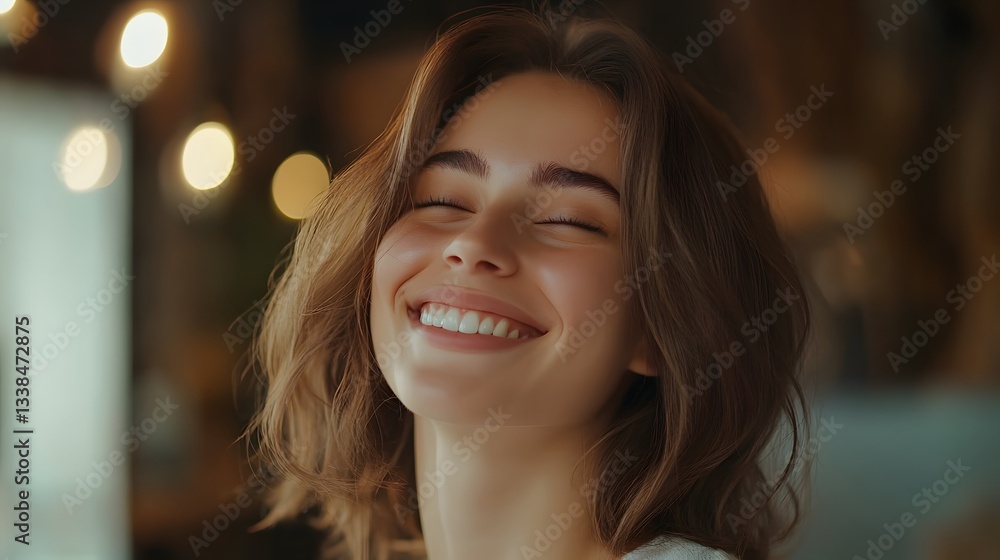 Beautiful smiling woman with closed eyes expressing happiness and joy Beautiful smiling woman with closed eyes expressing happiness and joy