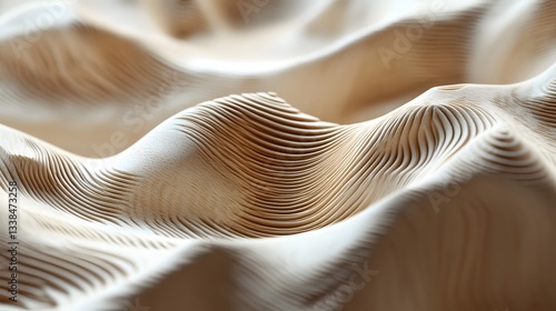 Fototapeta Naklejka Na Ścianę i Meble -  Parametric wooden surface creating a wavy landscape with organic lines