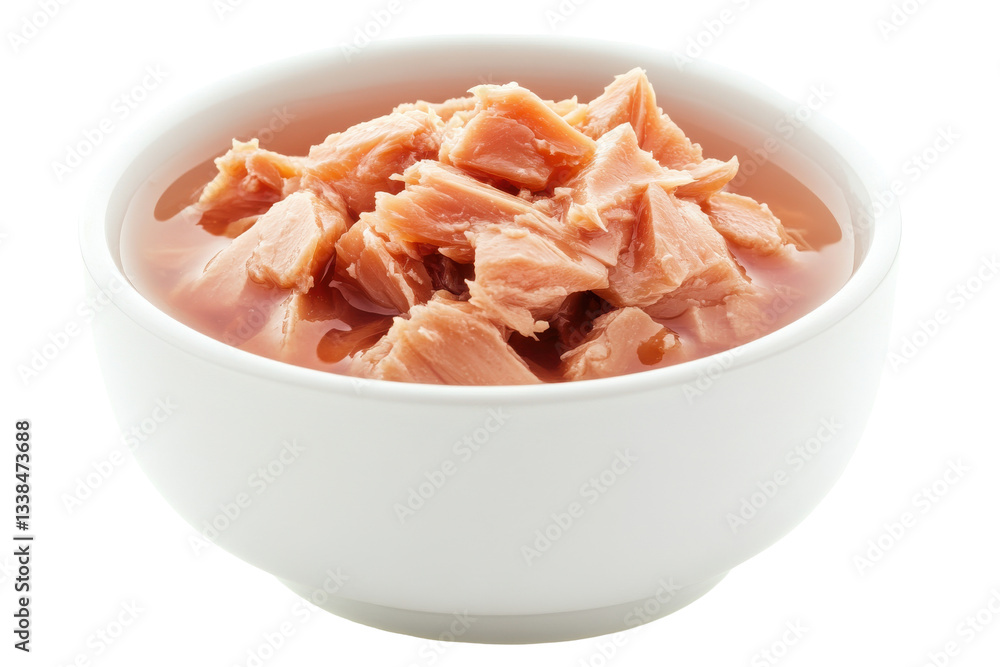 Bowl of shredded fish in broth, showcasing culinary textures Bowl of shredded fish in broth, showcasing culinary textures