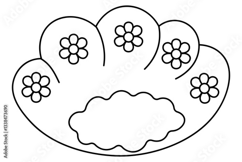 Flower bathing cap. Sketch. Vector illustration. Outline on an isolated white background. A cap for protecting hair from getting wet while taking a shower. Doodle style. Coloring book for kids. 