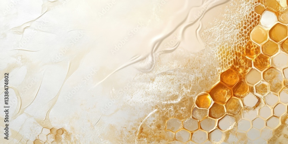 Golden Honeycomb: A close-up showcases a stunning abstract composition, featuring glistening honeycomb cells. The rich golden hues and intricate patterns evoke themes of nature and organic beauty. Golden Honeycomb: A close-up showcases a stunning abstract composition, featuring glistening honeycomb cells. The rich golden hues and intricate patterns evoke themes of nature and organic beauty.