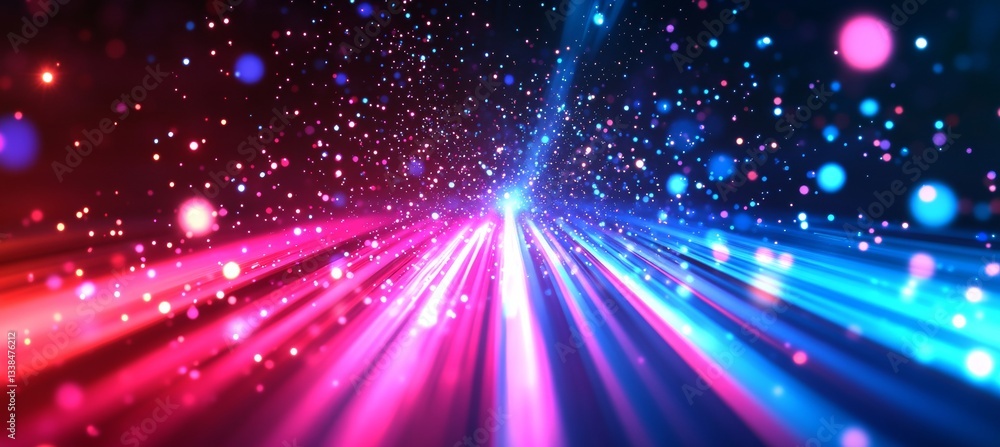 Obraz premium Pink and Blue Particle Streaks Hyper Speed Lights, a Futuristic Technology Sci-Fi Background
