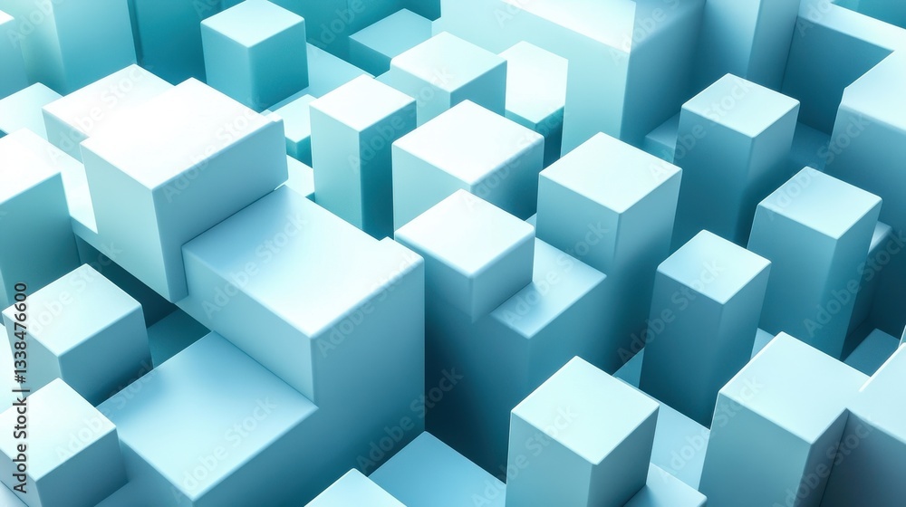 Abstract 3D Render of Interlocking Light Blue Cubes: A Modern Geometric Composition Abstract 3D Render of Interlocking Light Blue Cubes: A Modern Geometric Composition