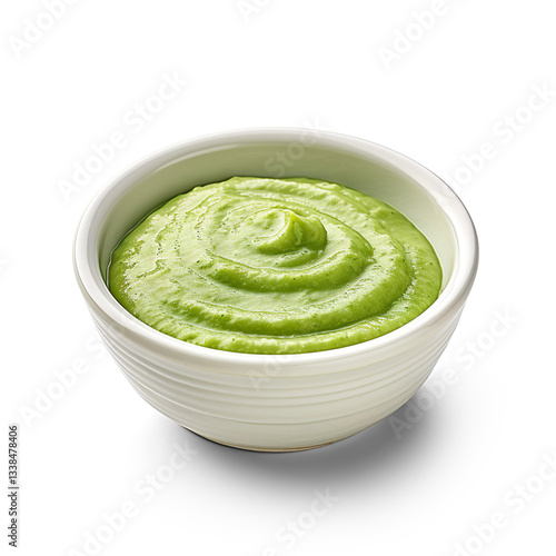 Creamy Green Avocado Sauce in White Bowl