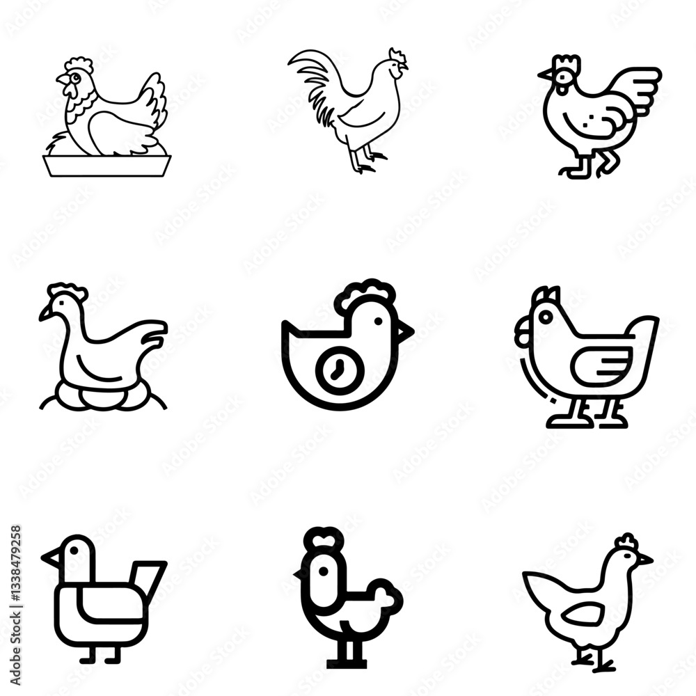 Hen vector art icon set. on white background use for web and app, logo design. Hen vector art icon set. on white background use for web and app, logo design.