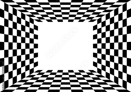Arrière plan, quadrillé, perspective, effet carrelé, damier noir et blanc, vecteur