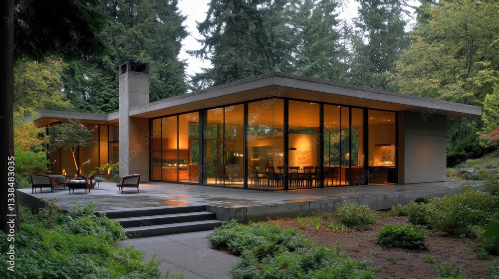 A sleek box-shaped modern house with minimalist design, large glass windows, and a concrete exterior, surrounded by lush greenery. A sleek box-shaped modern house with minimalist design, large glass windows, and a concrete exterior, surrounded by lush greenery.