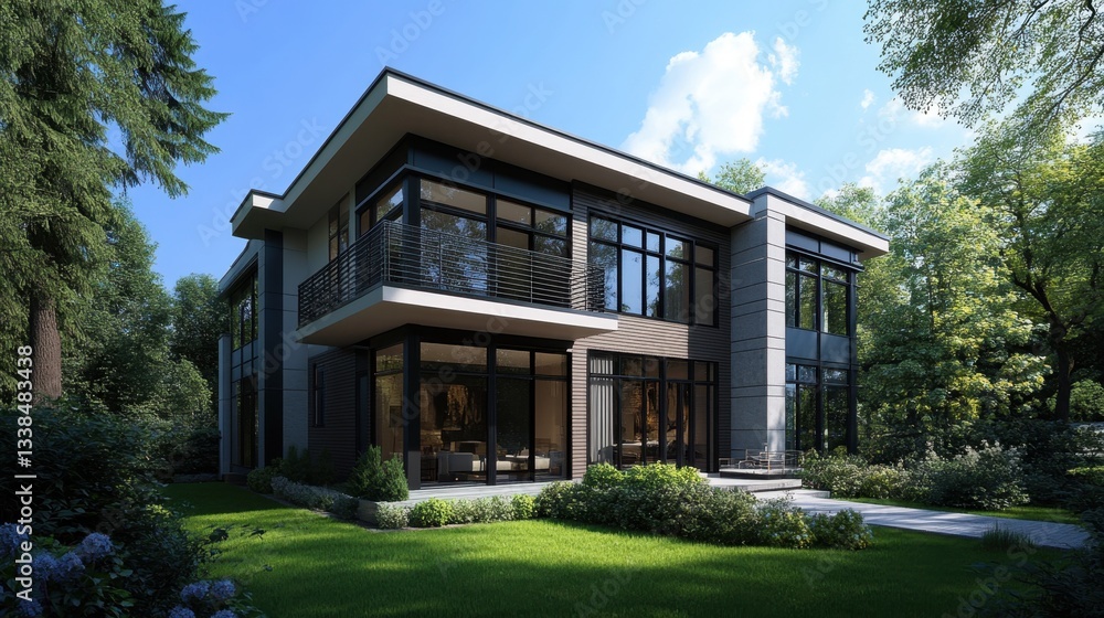 A sleek modern duplex with bold architectural lines, large balconies, and a minimalist exterior. A sleek modern duplex with bold architectural lines, large balconies, and a minimalist exterior.