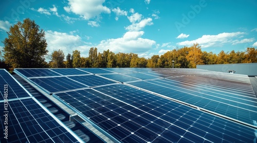 Solar Panels Installed on a School Rooftop High Fidelity