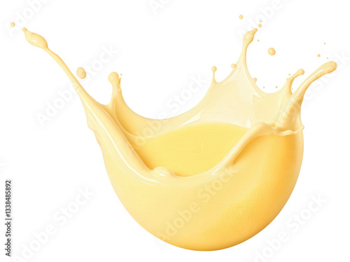 Splash of apricot yellow milk isolated on transparent background A warm, soft yellow splash of milk, inspired by the gentle