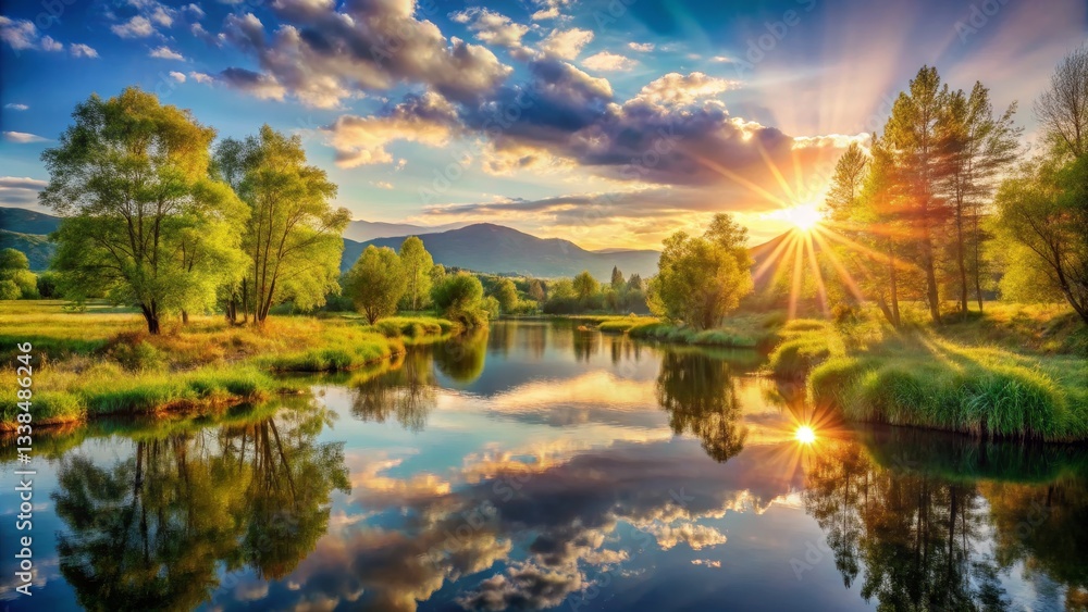Fototapeta premium Serene River Landscape at Sunrise