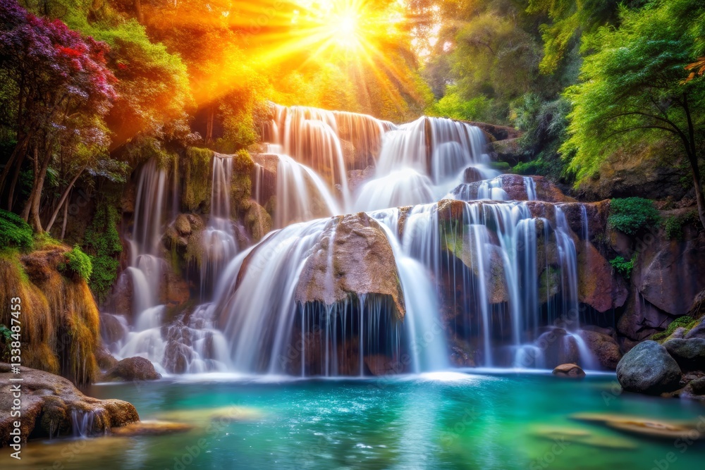 Obraz premium Majestic Waterfall in Lush Forest