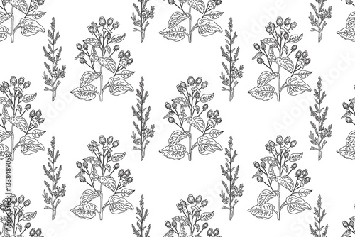 Wallpaper Mural Line art botanical seamless plant pattern with wildflowers vector illustration. Black outline repeating floral pattern in white background. Graphic design for Fashion Cover Textile Coloring Page Print Torontodigital.ca