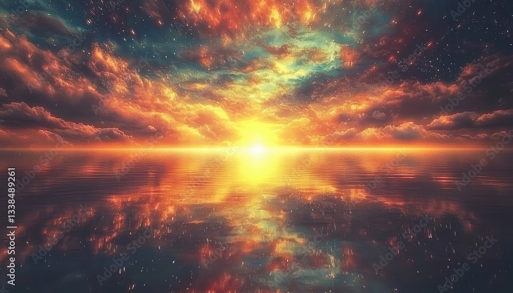 Dramatic sunset sky ocean high-fidelity image vibrant environment aerial view nature's beauty Dramatic sunset sky ocean high-fidelity image vibrant environment aerial view nature's beauty