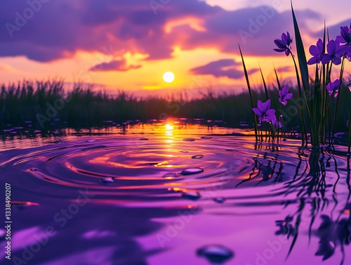 Vibrant spring water reflecting a serene purple and gold sunset