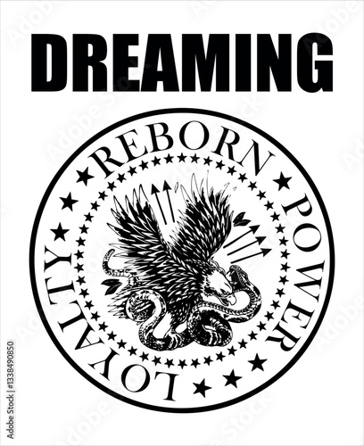 grafica vettoriale con scritte e aquila di ispirazione rock pronta per  la stampa su t-shirts