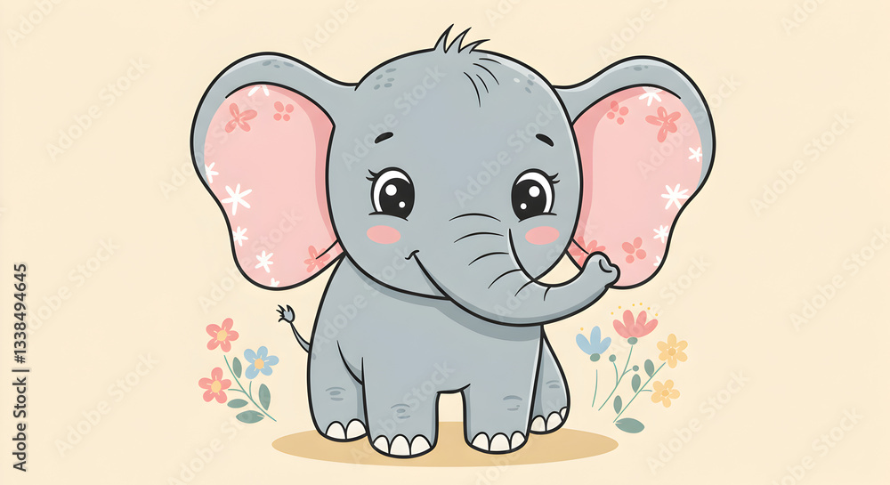 Naklejka premium Cute Baby Elephant Illustration | Animal Clipart