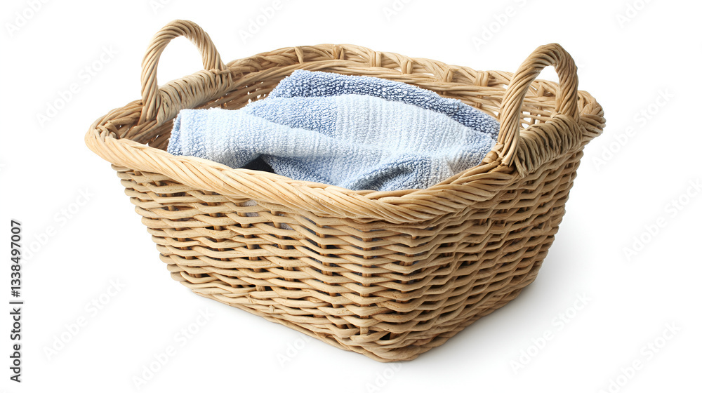 Obraz premium 3D laundry bamboo basket on white background.ai generative