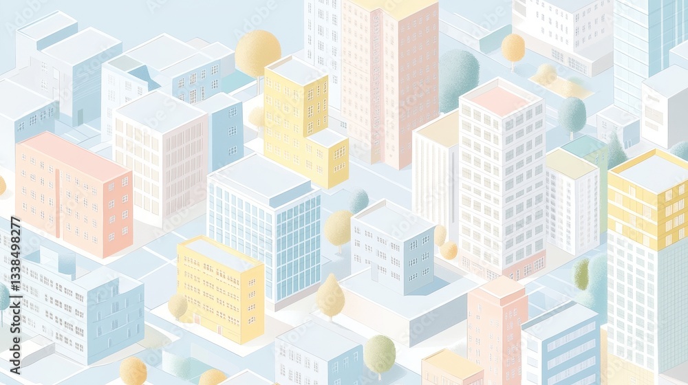 Pastel Cityscape: An Isometric View of a Dreamlike Urban Landscape Pastel Cityscape: An Isometric View of a Dreamlike Urban Landscape