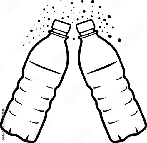 Two water bottles clink together, creating a splash effect, symbolizing celebration or refreshment.