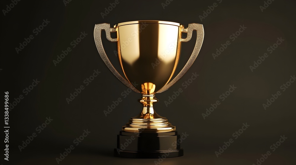 Golden trophy standing on black pedestal symbolizing victory and success Golden trophy standing on black pedestal symbolizing victory and success