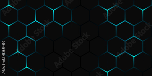 Abstract Digital Honeycomb Texture with Light Effects. Cybernetic Sci-Fi Hexagonal Mesh Background. Vector. Hexagon. 