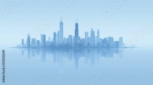 Wallpaper Mural Serene Chicago Skyline Reflection A Misty Morning Cityscape Panorama Torontodigital.ca