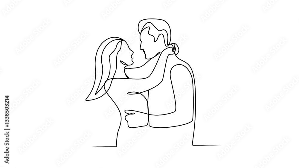 Animated A couple is looking full of love line art drawing. Animated A couple is looking full of love line art drawing.