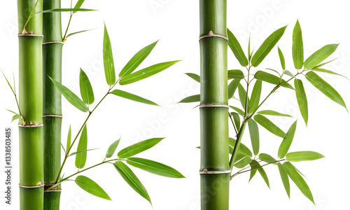 Set of bamboo and leaves, Bamboo leaves collections isolated