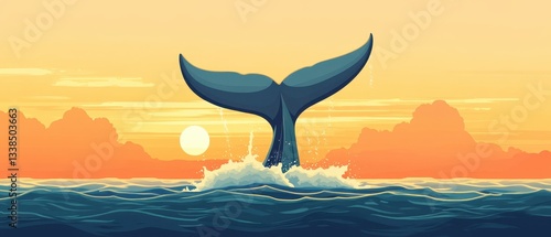 Wallpaper Mural Majestic Whale Tail Breaking Surface at Sunset Over Calm Ocean Torontodigital.ca