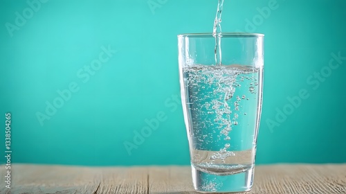 Mineral drinking water on wood table and water in glass