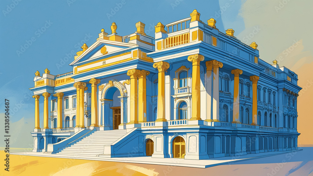 Illustration of blue rococo palace Illustration of blue rococo palace