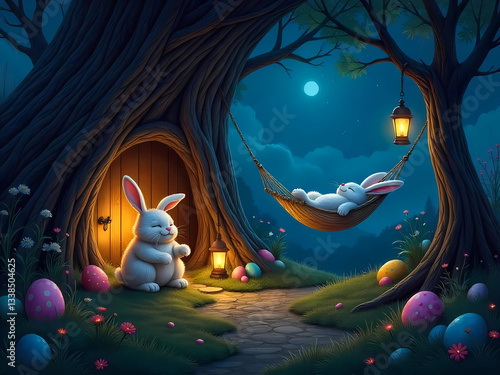  Moonlit Dreams: The Easter Bunnies' Cozy Night