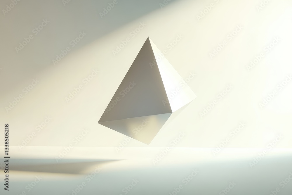 Fototapeta premium Abstract White Pyramid Floating in Minimalist Light Environment