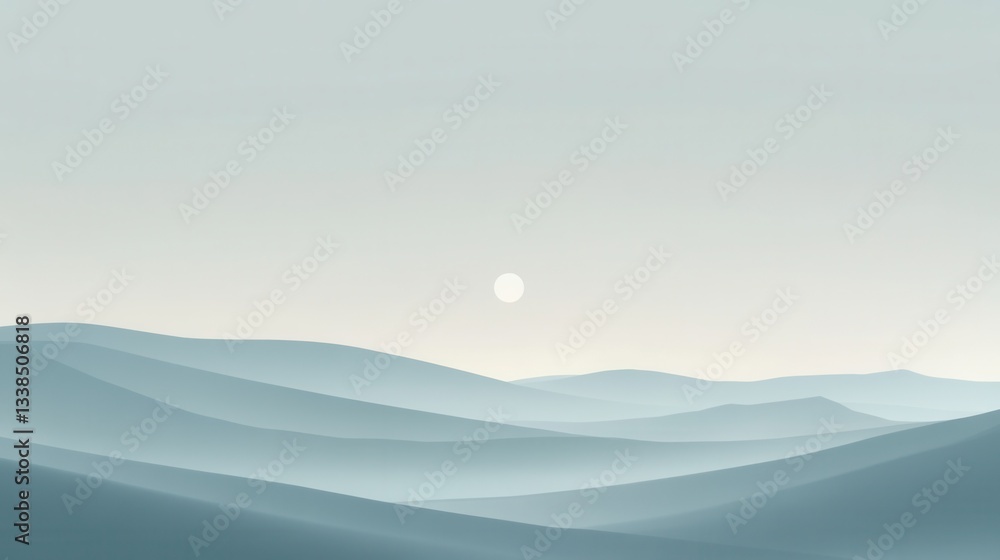 Fototapeta premium Serene Minimalist Landscape: Misty Mountains Under a Pale Sky