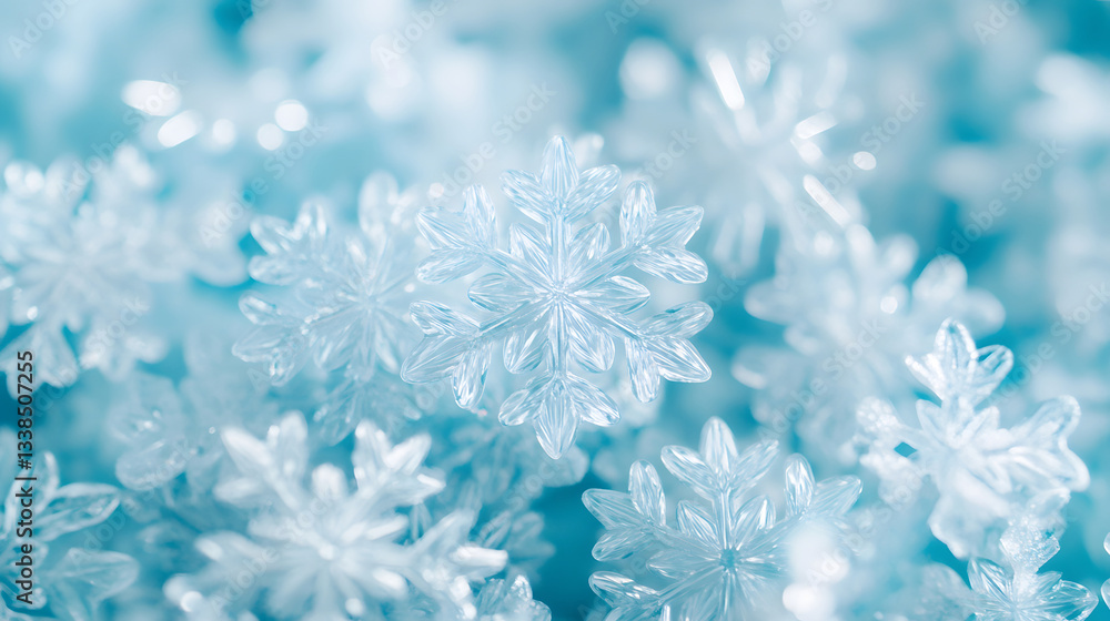 Close-up rendering of winter snowflakes, winter solstice concept illustration background Close-up rendering of winter snowflakes, winter solstice concept illustration background