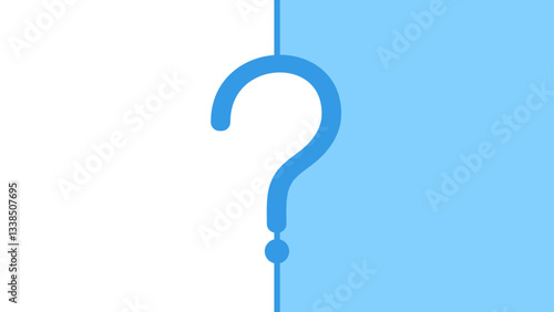 Blue question mark centered on a vertical split background with white on the left and light blue on the right, symbolizing inquiry or doubt