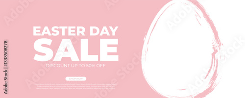 Easter Day Sale commercial banner with white brush stroke egg for Easter holiday shopping promotion and sale advertising. Vector illustration.