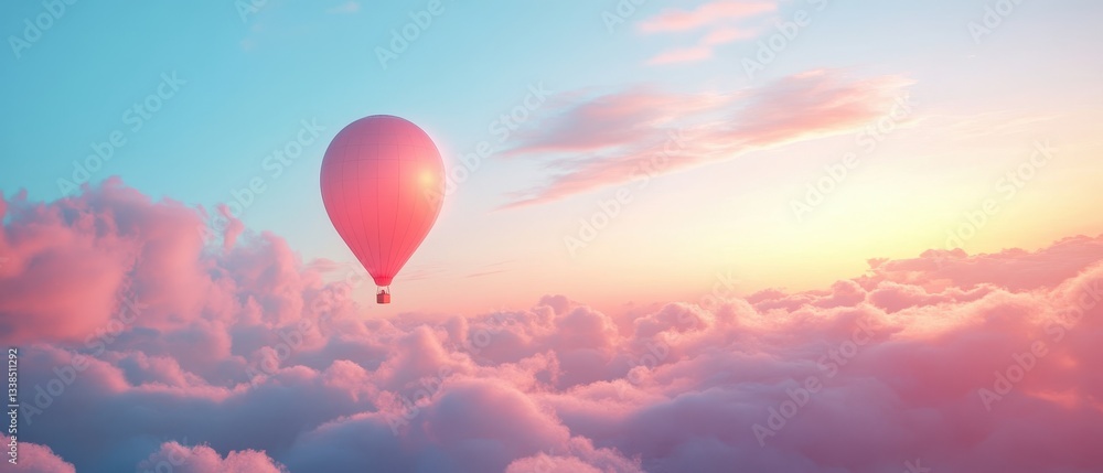 Fototapeta premium Hot Air Balloon Floating Above Colorful Clouds at Sunrise