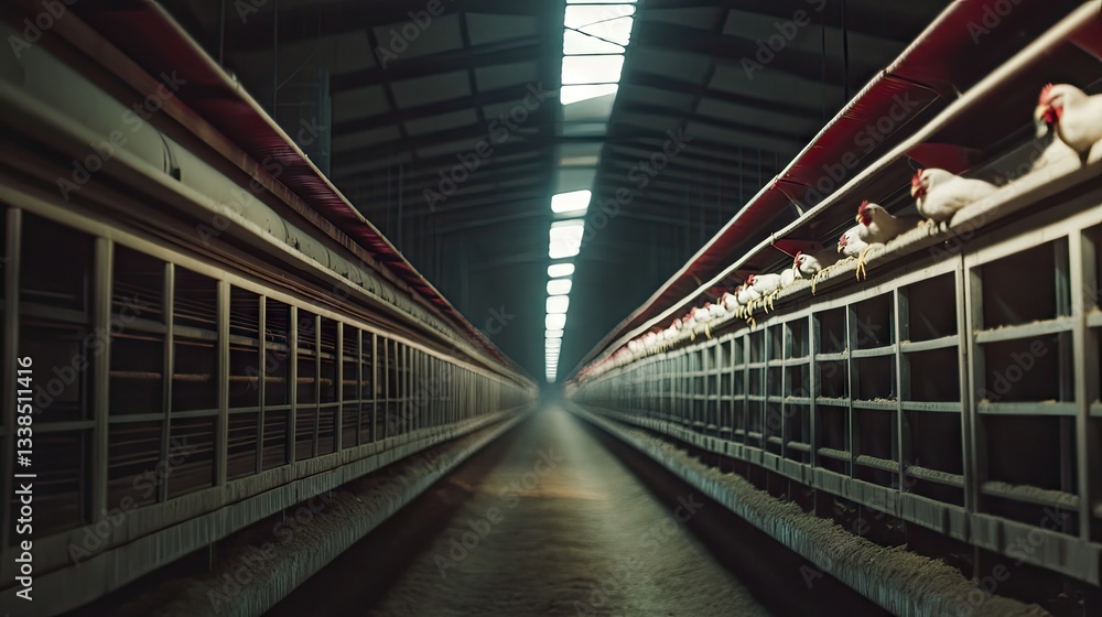 Obraz premium A close-up of ventilation systems working inside a large poultry farm