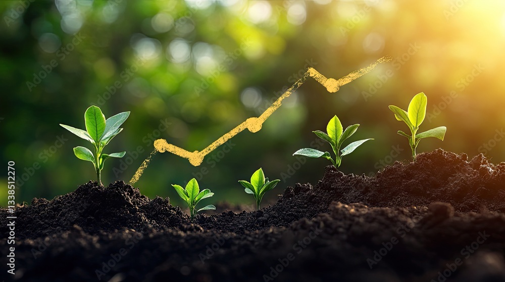 Fototapeta premium A concept image of the global fertilizer market growth chart with rising trends