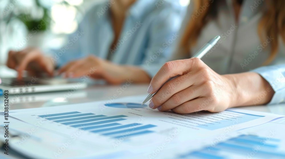 Couple discusses financial planning for family budget with charts and graphs at home office Couple discusses financial planning for family budget with charts and graphs at home office
